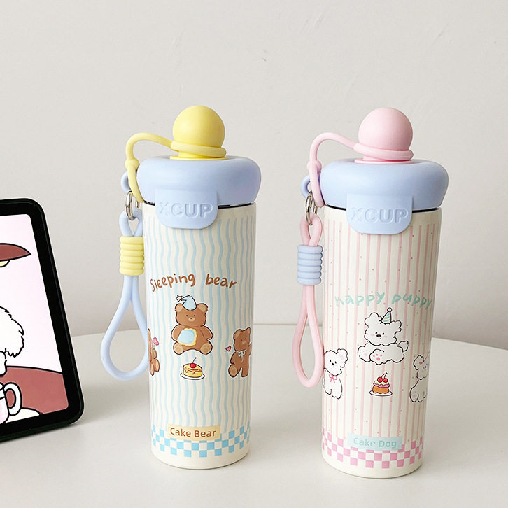 保温杯女生高颜值卡通新款吸管杯学生上学专用便捷儿童水杯子可爱