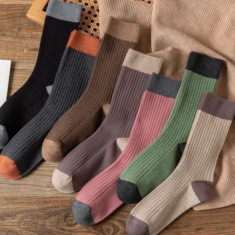 长袜女纯棉秋冬堆堆袜中筒网红日系学院风外穿撞色春秋长筒袜子潮