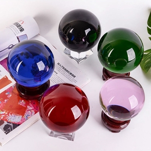 白水晶球摆件透明圆球人造紫黄色水晶玻璃球装饰品客厅办公桌家居