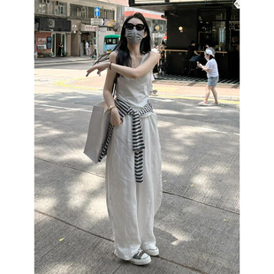 棉麻休闲防晒山本裤 白色高端亚麻天丝阔腿裤 小个子新款 女夏季 薄款