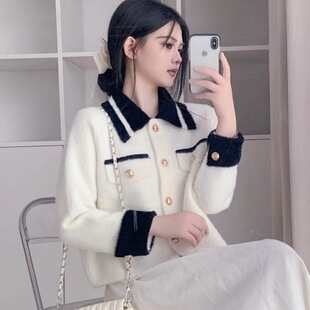 休闲百搭宽松型外 时尚 新款 纯色仿水貂开衫 外套女年春秋季