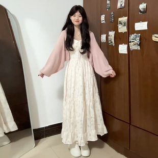 长裙 法式 漂亮白色碎花吊带连衣裙子女夏季 2025新款 小个子穿搭套装