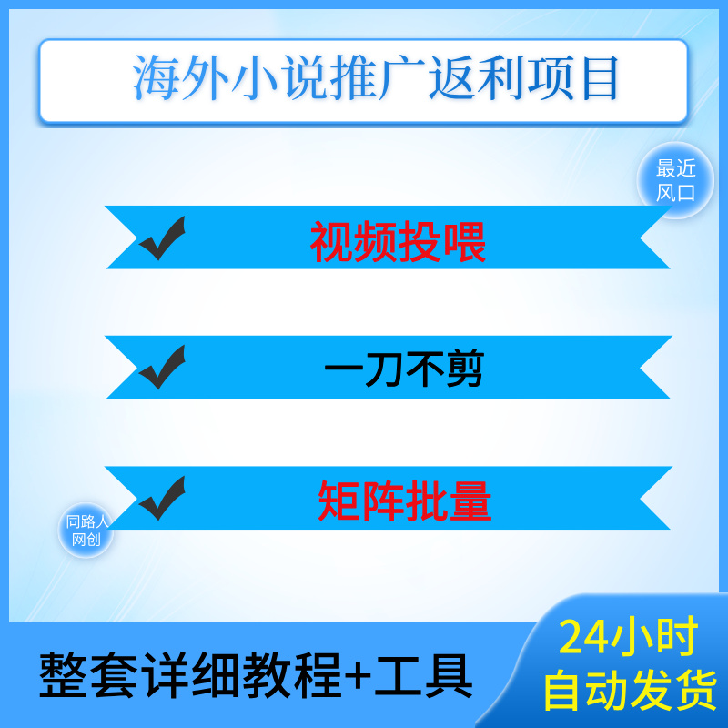 海外小说推广返利项目，视频投喂， 一刀不剪，矩阵批量