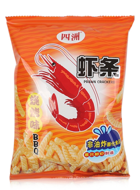 四洲虾条非油炸烧烤味80g*3袋休闲办公室零食膨化食品追剧小吃