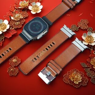 适用Apple Watch Ultra商务休闲表带 49mm男款 意大利牛皮手表带 防水防汗 兼容苹果S10/9/8/7 强韧性手表带