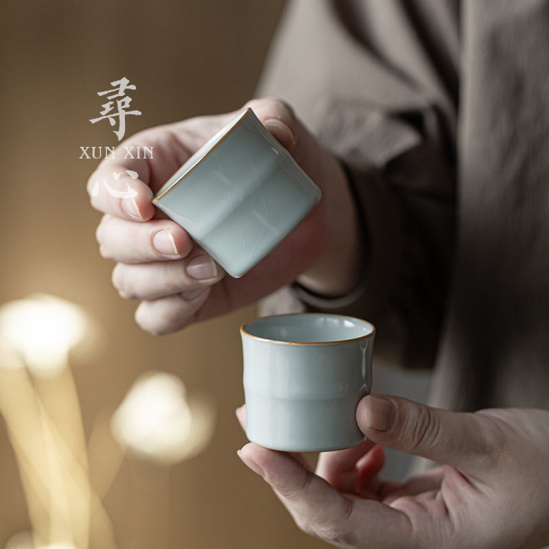 寻心天青色汝窑品茗杯开片可养陶瓷茶杯功夫茶具主人杯复古喝茶杯,餐饮具,茶杯,淘宝优惠券,粉丝福利购,淘宝优惠卷
