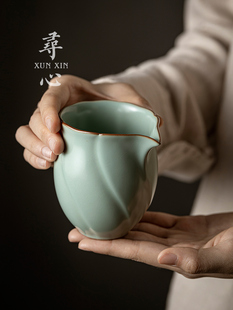 覆古天青汝窑墟杯陶瓷手开片可举起单杯汝瓷连杯功夫茶具茶隔板