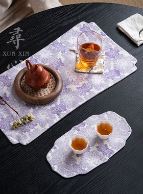 寻心紫色香云纱织锦干泡席防水茶垫茶室茶艺空间茶壶垫桌垫小茶席