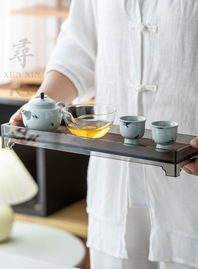 寻心灰色压克力干泡茶盘茶席覆古茶具杯垫中式家用桌旗干泡茶盘垫