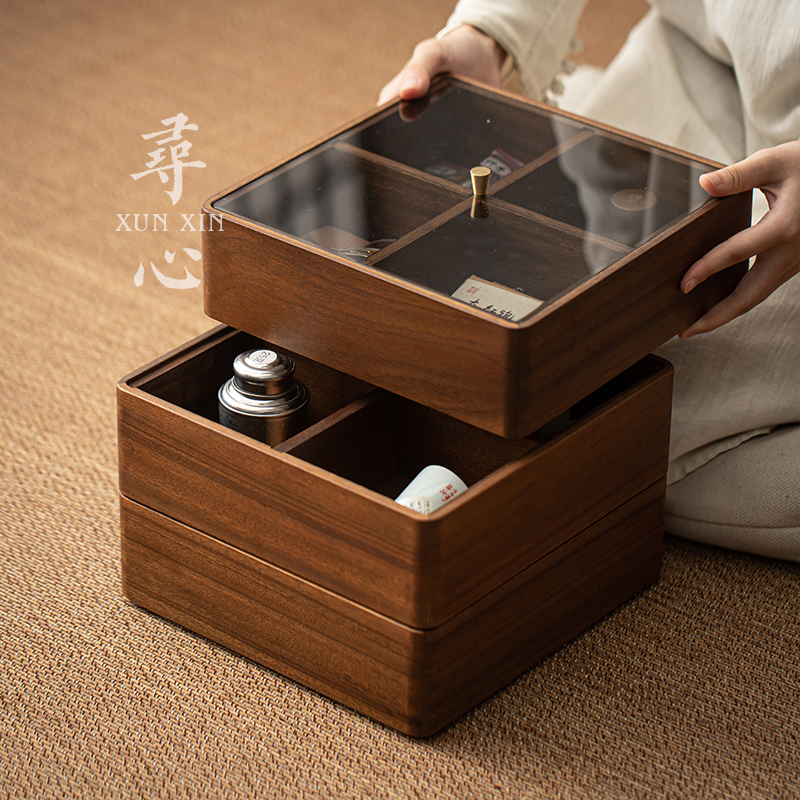 胡桃木坚果盘中式户外糕点盘收纳盒点心盘食盒茶盒婚庆结婚糖果盒