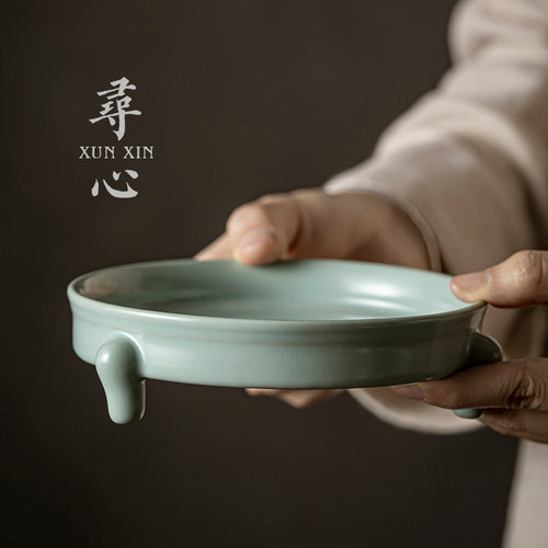 天青壶承陶瓷汝窑三足壶承