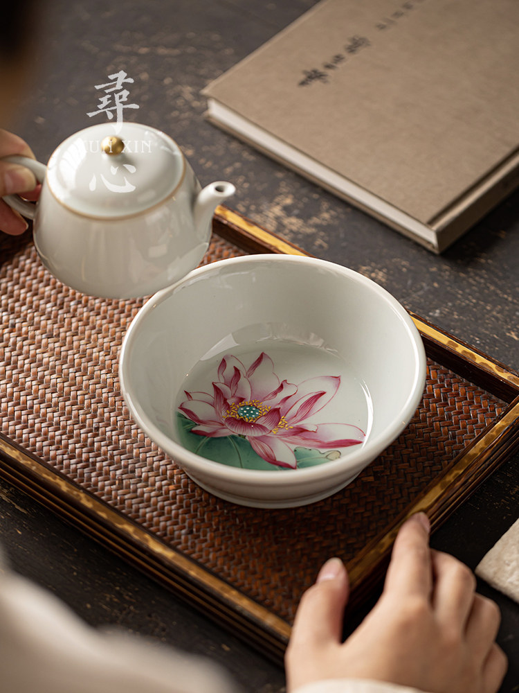 寻心覆古釉上彩手绘壶承干泡盘陶瓷茶台茶席配件茶道壶托功夫茶具
