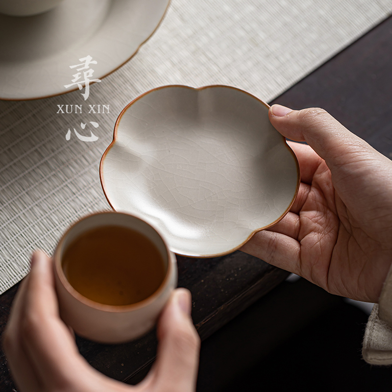 寻心汝窑梅花茶杯垫陶瓷家用杯托汝瓷功夫茶具杯垫复古茶道零配件