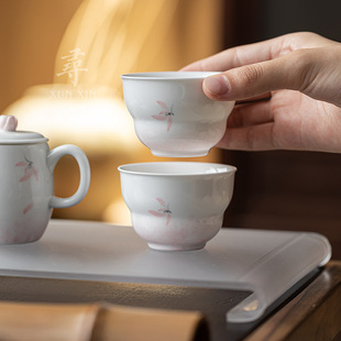 手绘粉色兰花品茗杯手工茶杯功夫茶具 寻心葫芦陶瓷茶杯主人杯中式