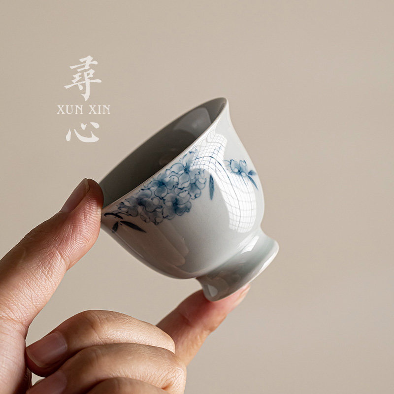 寻心复古手绘绣球花陶瓷高足茶杯家用花瓣主人杯单杯品茗杯个人杯,餐饮具,茶杯,淘宝优惠券,粉丝福利购,淘宝优惠卷