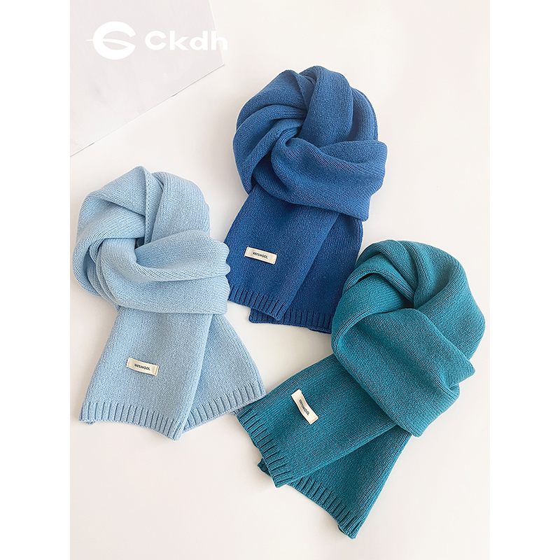 冰川蓝100%澳洲纯羊毛针织围巾