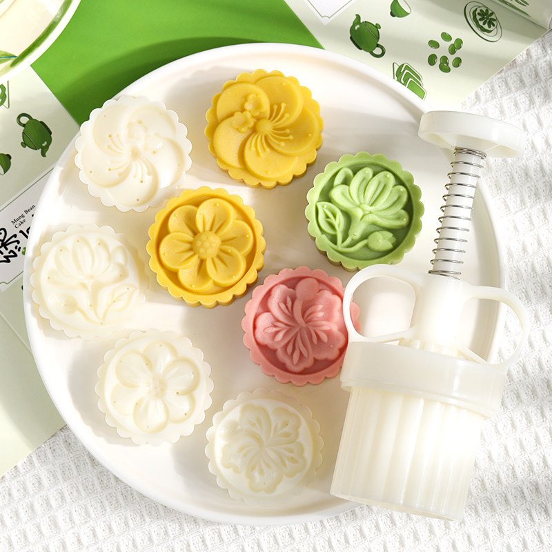 月饼模具绿豆糕点磨具清新花型立体手压50克75g冰皮食品模具印花