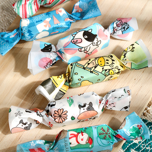 卡通动物牛轧糖包装纸糖纸牛扎糖纸糖果纸手工包糖纸奶糖蓝绿卷纸