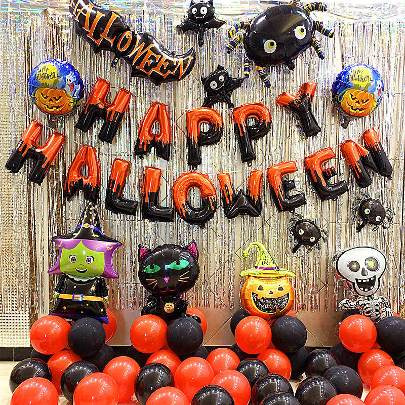 万圣节布置气球装饰套餐骷髅南瓜女巫舞会派对酒吧鬼屋背景墙布置