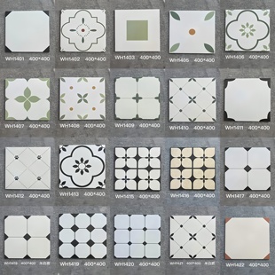 北欧小花砖400*400阳台厨房背景墙瓷砖黑白彩色餐厅商场超市地砖