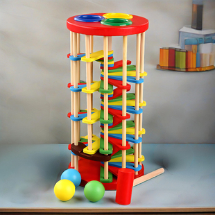 儿童敲球落梯敲击台木质手捶打地鼠宝宝早教益智敲打玩具1-2-3岁