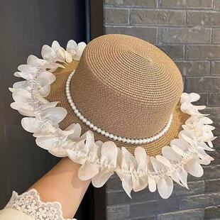 法式赫本风网花边草帽2026夏季新款时尚气质显脸防晒遮阳帽