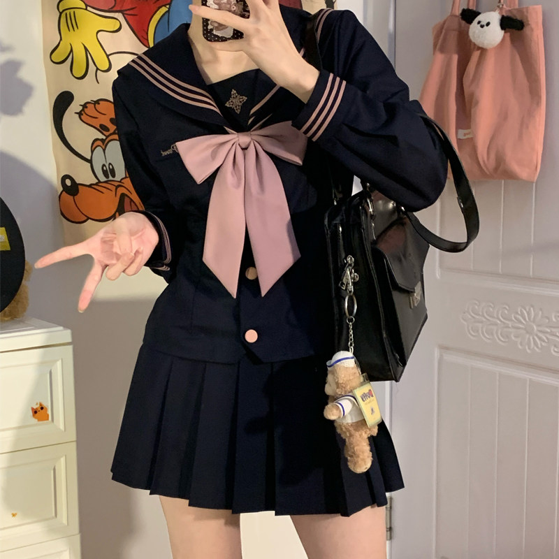 凌兰私立秋柚语工作室水手服原创正版日系学院风校供制服百褶裙短