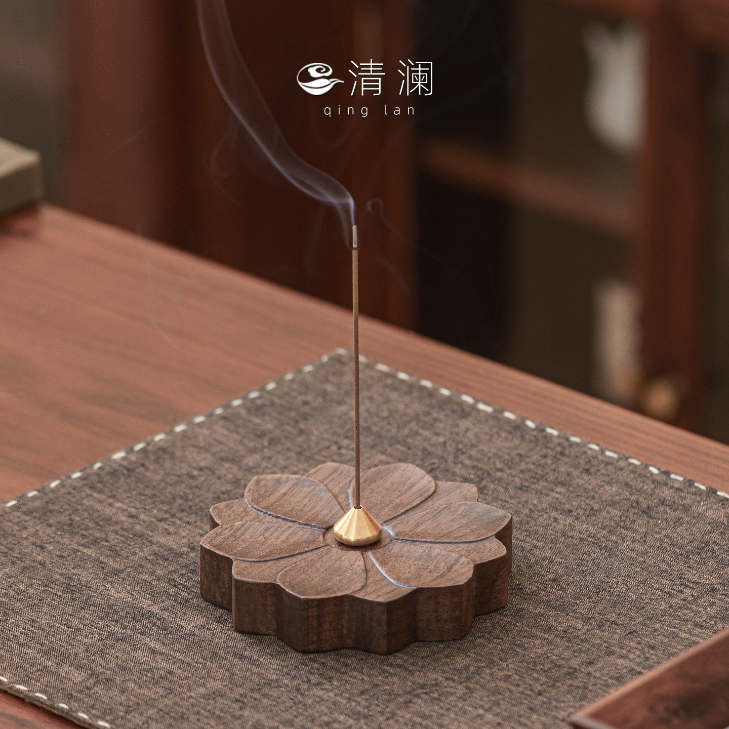 清澜黑胡桃木莲花香插线香底座