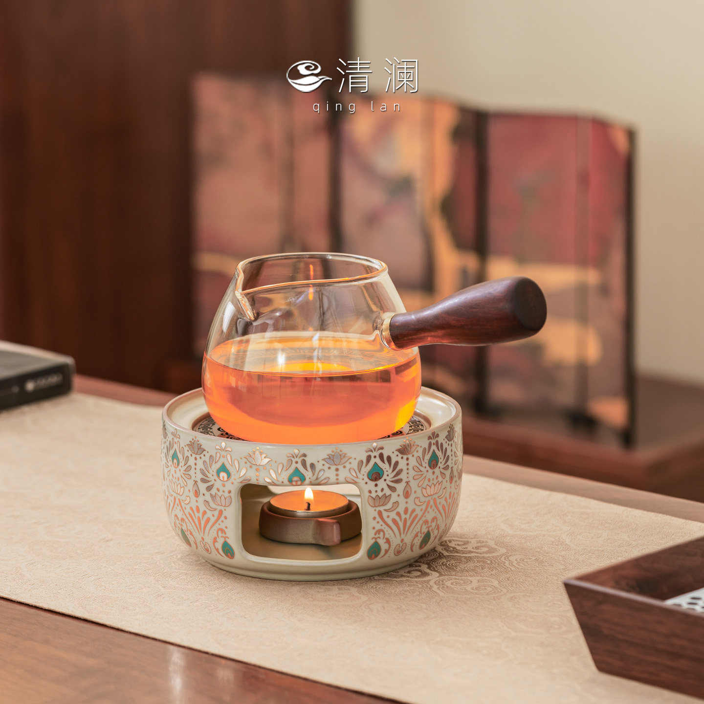 清澜汝窑温茶炉蜡烛加热底座中式图片