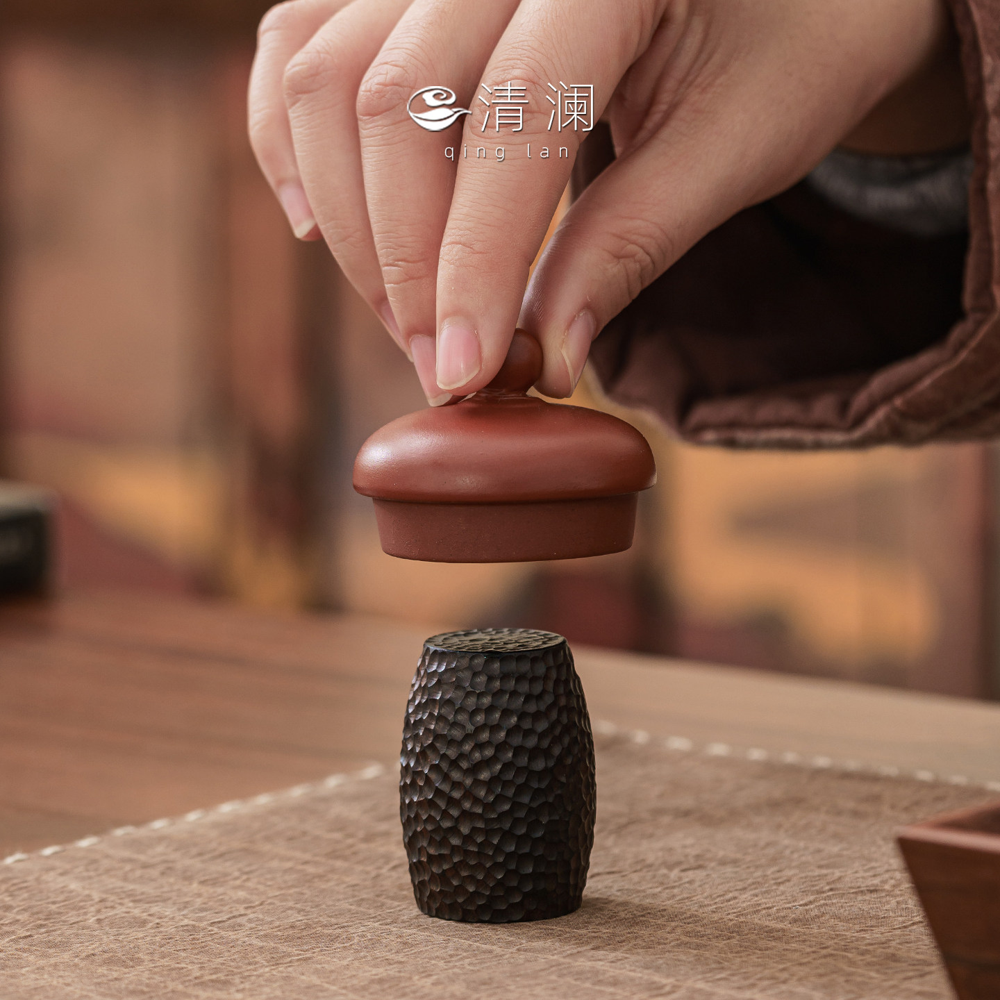 清澜胡桃木茶壶茶道鼓形盖置盖托高端实木复古功夫茶具配件