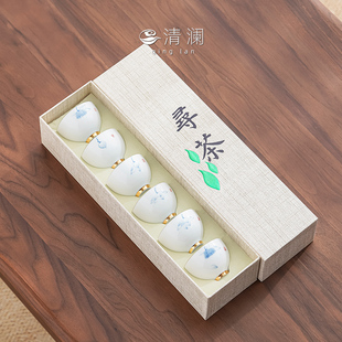 清澜 高档白瓷小茶碗茶具 手绘功夫茶杯套装 陶瓷主人杯品茗杯6只装