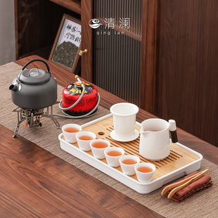 便携式 清澜羊脂玉旅行茶具套装 户外露营泡茶烧水壶煮茶炉具收纳包