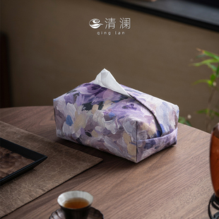 清澜帆布纸巾盒家用客厅高档创意油画风桌面抽纸盒轻奢高级感