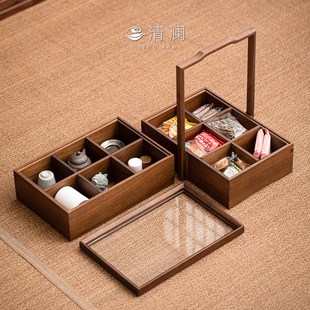 果盘客厅茶几家用零食收纳盒复古风围炉煮茶过年结婚分格盘 新中式