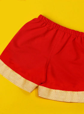 儿童短裤夏季薄款纯棉女中裤中国风红色 KZ05