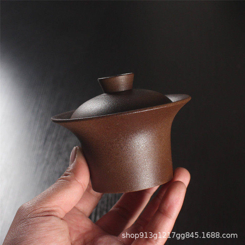 柴烧釉复古马蹄盖碗功夫茶具家用二才泡茶碗防烫手捉碗个分茶器,餐饮具,盖碗,淘宝优惠券,粉丝福利购,淘宝优惠卷