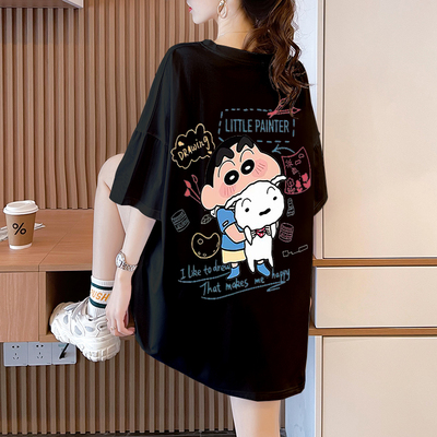 大码白色短袖t恤女夏季宽松韩版纯棉设计感小众半袖体恤卡通上衣