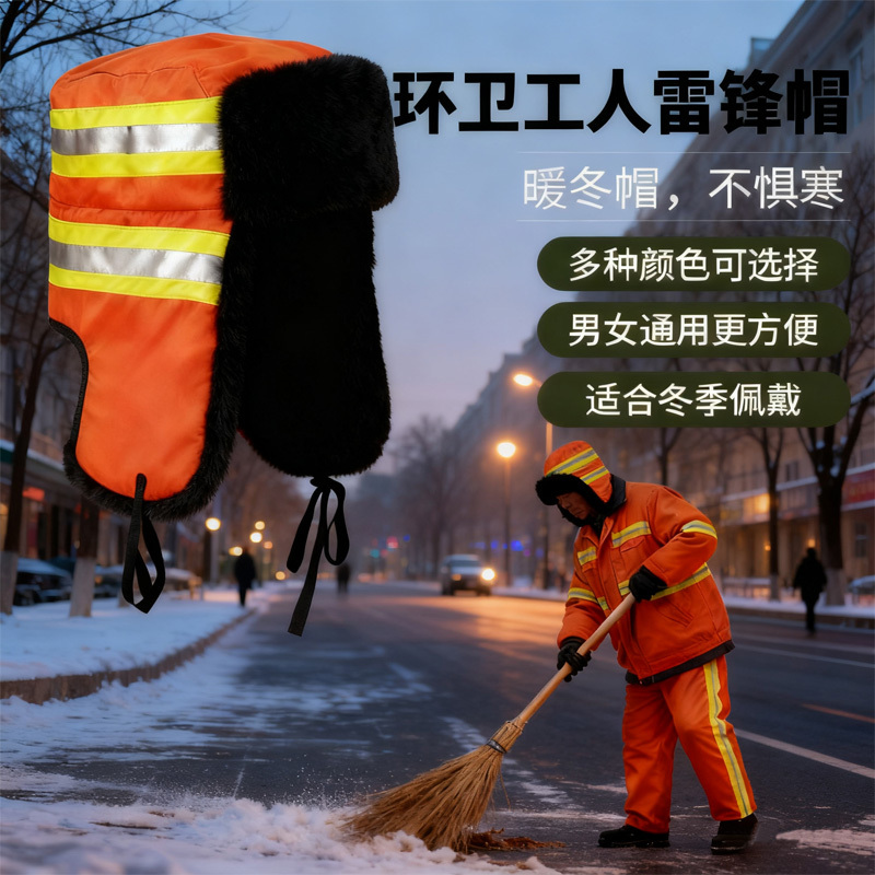 环卫帽雷锋帽冬季保安执勤棉帽子新款男士劳保东北防寒冷库专用帽