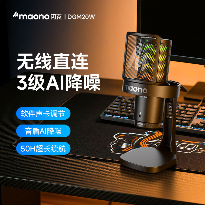 闪克DGM20W无线麦克风直播专用降噪电脑台式游戏电竞闪客录音话筒