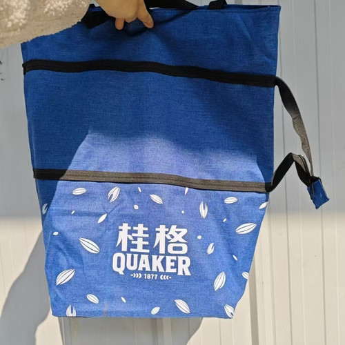图案随机带轮购物车买菜车拖车可折叠便携可拎防水购物袋单肩包