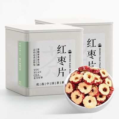 景福山红枣片精选新疆无核大枣红枣干果干气血养生花草茶100g罐装