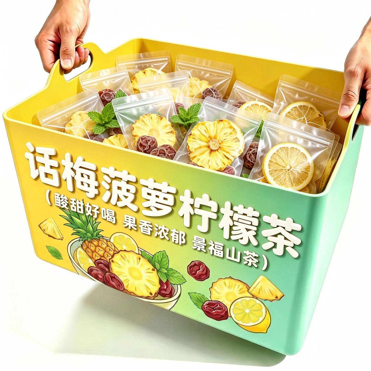 景福山 话梅菠萝柠檬茶梅子薄荷茶茉莉花冷泡水果茶包独立包装52g