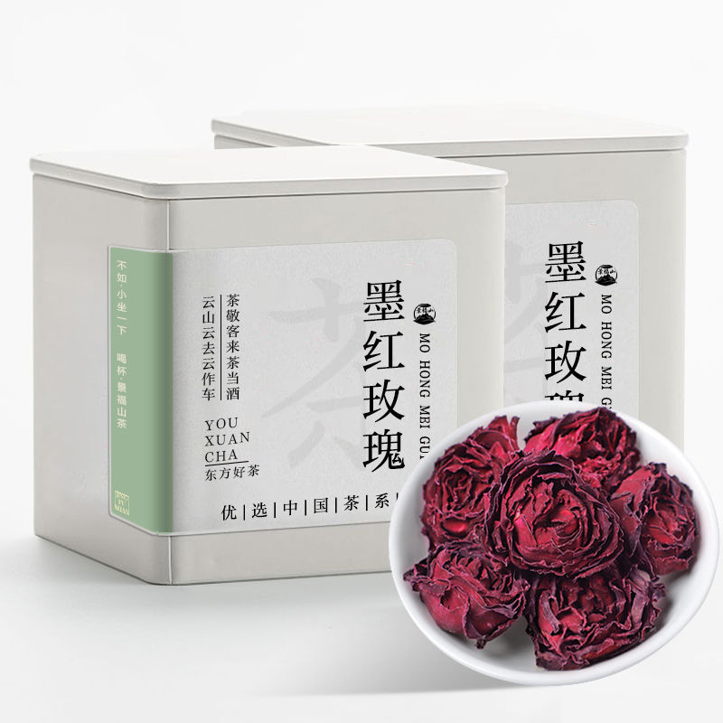 景福山 墨红玫瑰花茶 正宗无硫云南玫瑰花一朵一杯泡水喝30g罐装