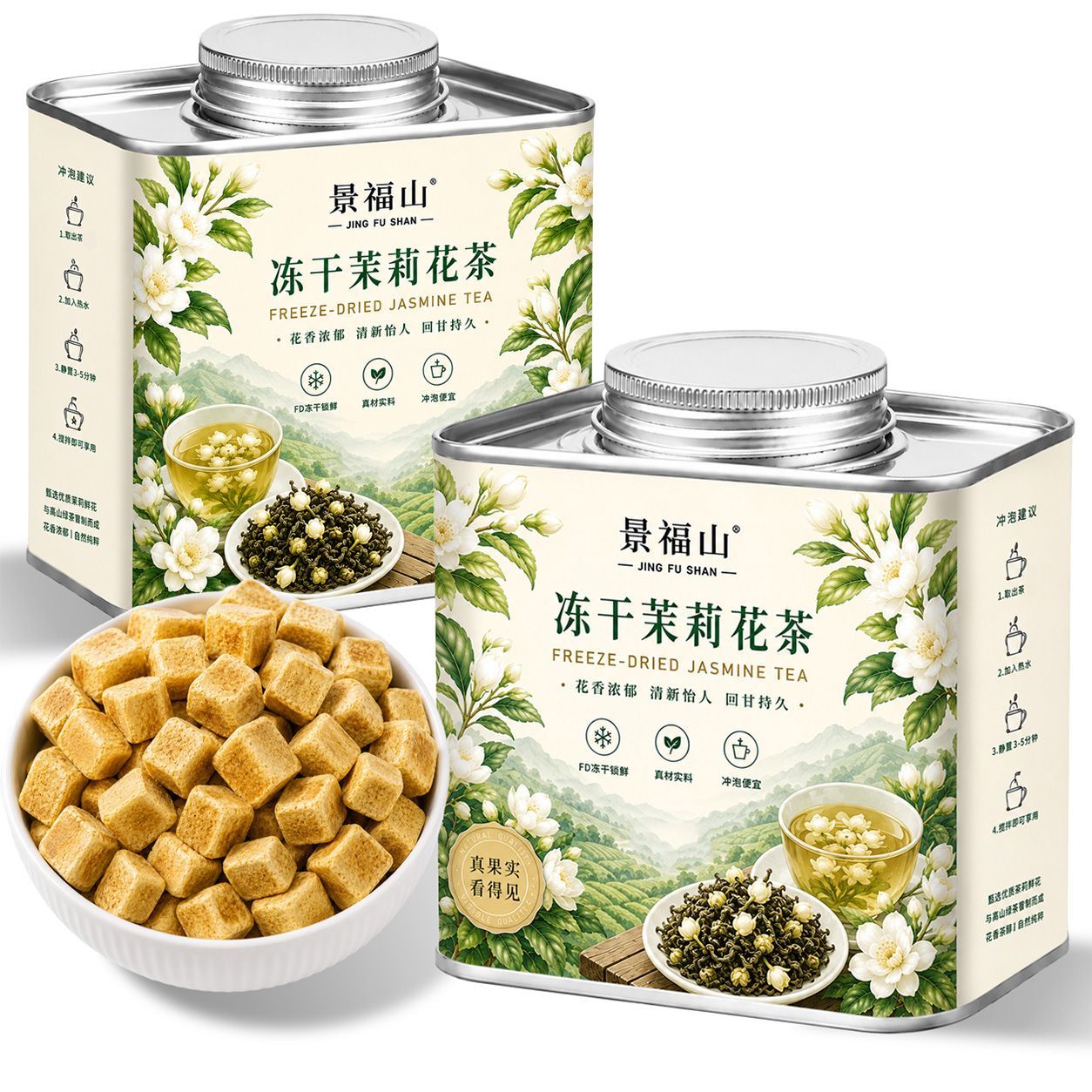 景福山冻干茉莉花茶 0糖0脂0卡饮料diy奶茶独立包装冷泡茶罐装20g图片