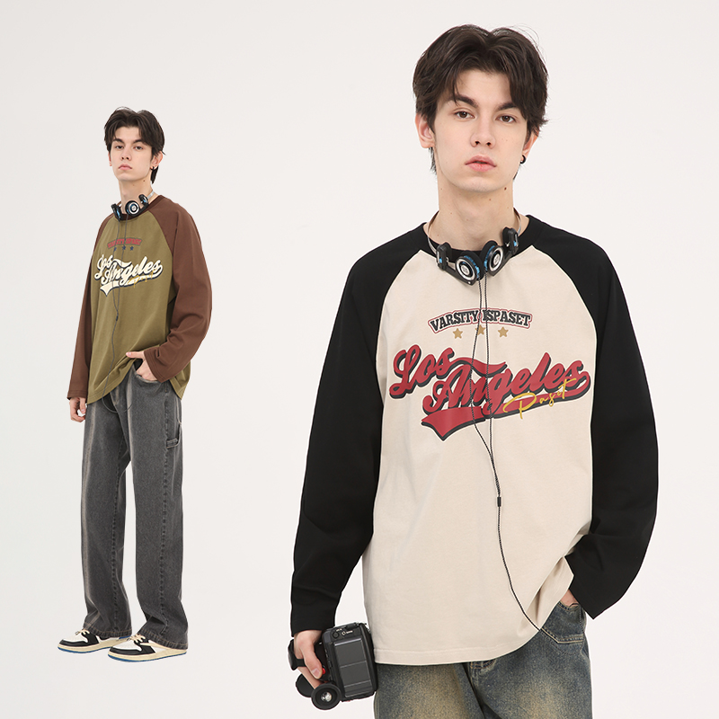 PASET美式经典解构拼色长袖T恤