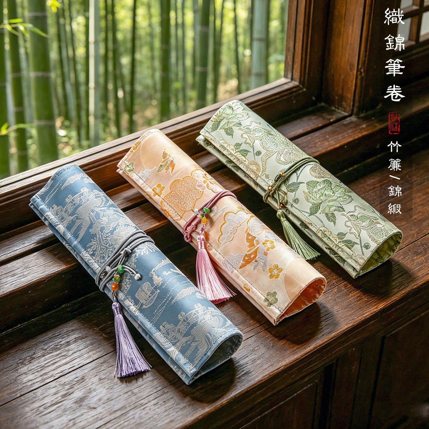 古风锦缎毛笔笔帘复古高颜值图片