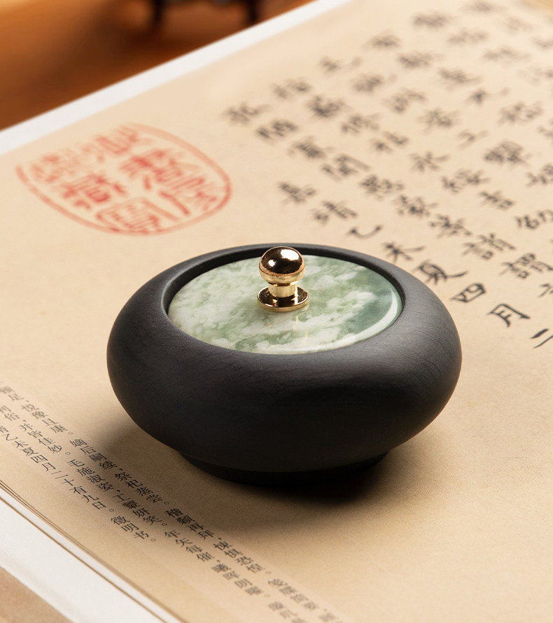 兰斋文房小楷玉石砚台带盖迷你