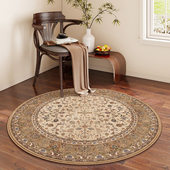 新中式 轻奢复古花纹高级卧室客厅茶几垫衣帽间床边毯 圆形地毯法式