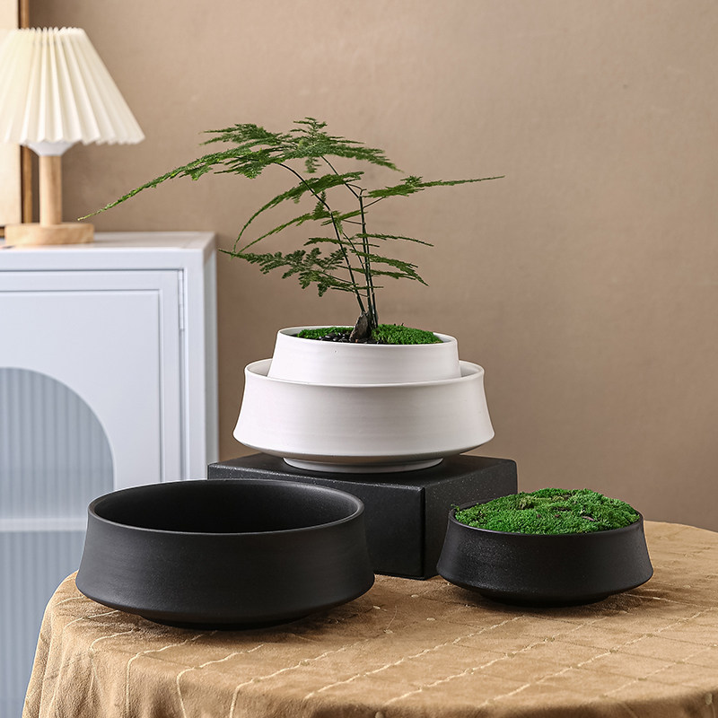 陶瓷花盆苔藓苔藓无孔水培容器芦笋钱草水仙多肉简单磨砂黑色,鲜花速递/花卉仿真/绿植园艺,花盆,淘宝优惠券,粉丝福利购,淘宝优惠卷