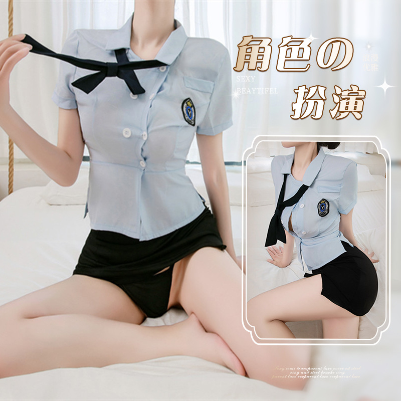 夜听香性感内衣女警制服火辣套装小胸显大免脱睡衣